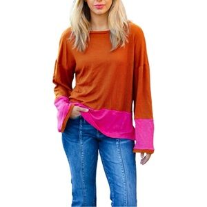 NEW HAPTICS FUCHSIA & RUST COLOR BLOCK HACCI TOP